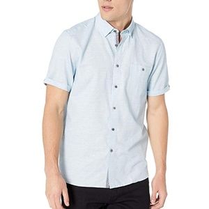 TED BAKER Short Sleeve Linen-blend Shirt, Blue, 3
